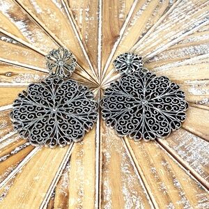 EUC Silver Tone Statement Earrings